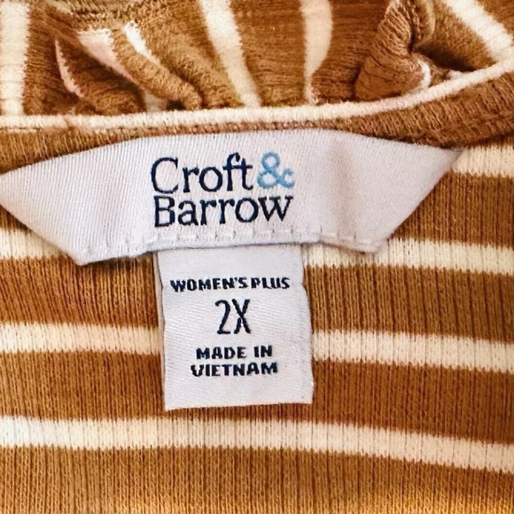 NWT CROFT & BARROW Women Long Sleeve Pullover High Neck Striped Brown Shirt 2X - Picture 13 of 15